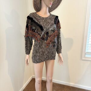 Vintage 90s Bonnie Bill by Holly Sweater  Ramie Cotton Boho Wearable Art S